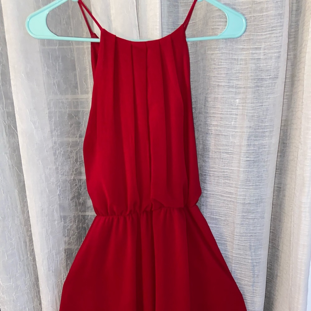 High-necked red dress